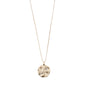 SCORPIO Zodiac Sign Coin Necklace, gold-plated, featuring a reversible round pendant with a zodiac motif on one side and a crystal-studded constellation on the other. 