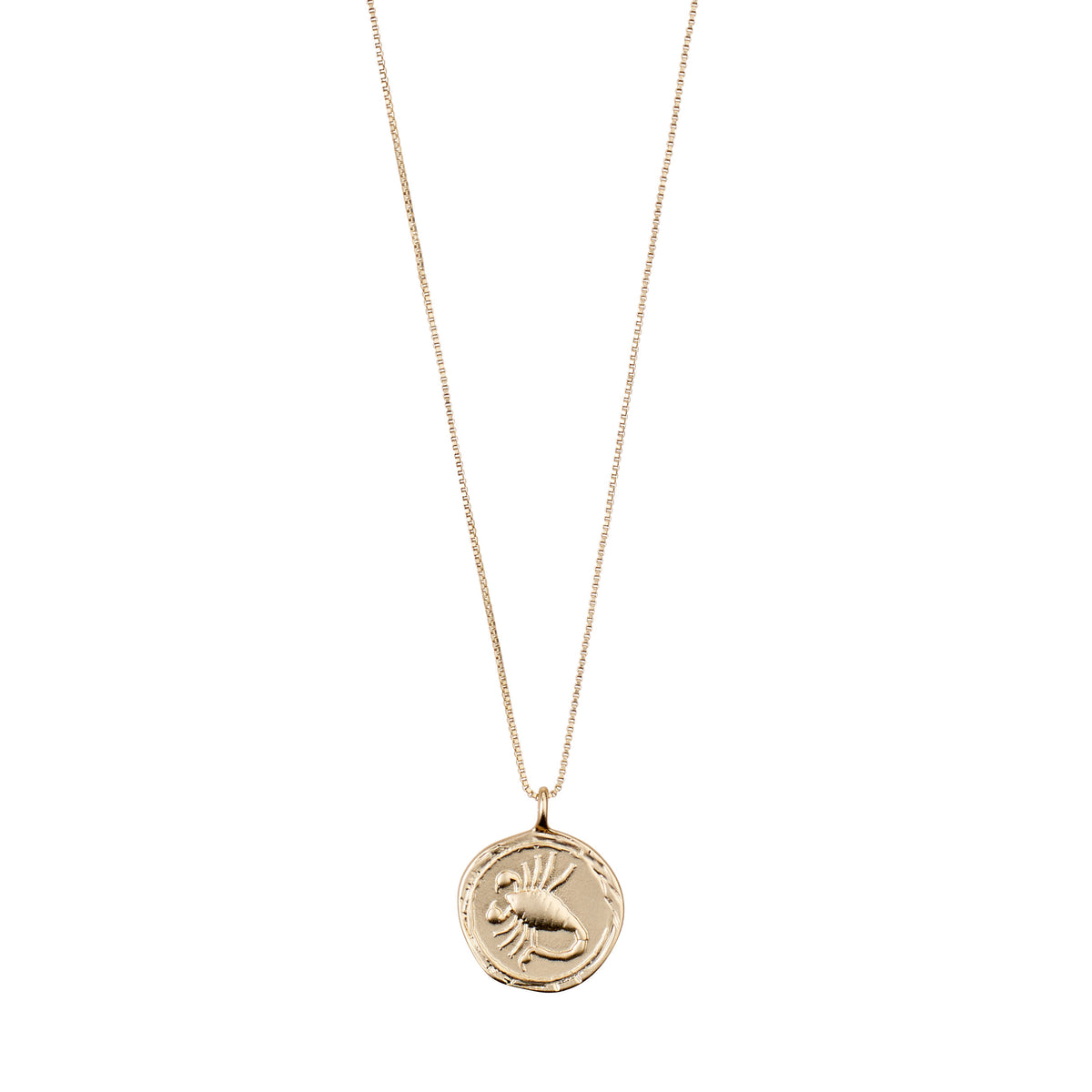 SCORPIO Zodiac Sign Coin Necklace, gold-plated, featuring a double-sided pendant with zodiac motif and crystal-studded constellation, adjustable chain for versatile wear.