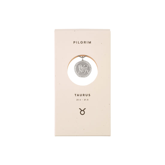TAURUS recycled Zodiac Sign Coin Necklace, silver-plated