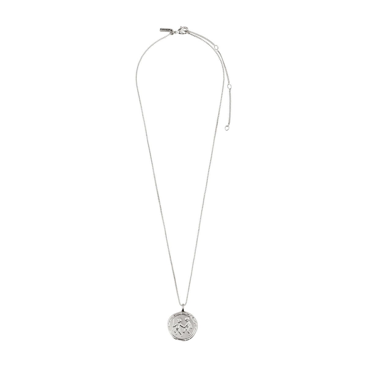 GEMINI Zodiac Sign Coin Necklace, silver-plated, featuring a double-sided medallion with zodiac motif and crystal constellation, adjustable chain, ideal for personalized style.