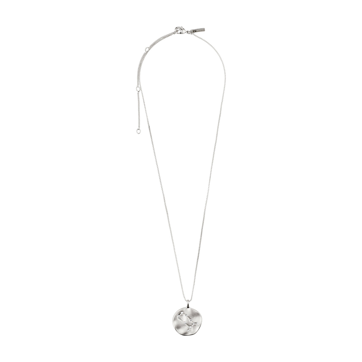 GEMINI Zodiac Sign Coin Necklace, silver-plated, featuring a double-sided pendant with zodiac and constellation motifs, adjustable 40 cm chain with 9 cm extension.