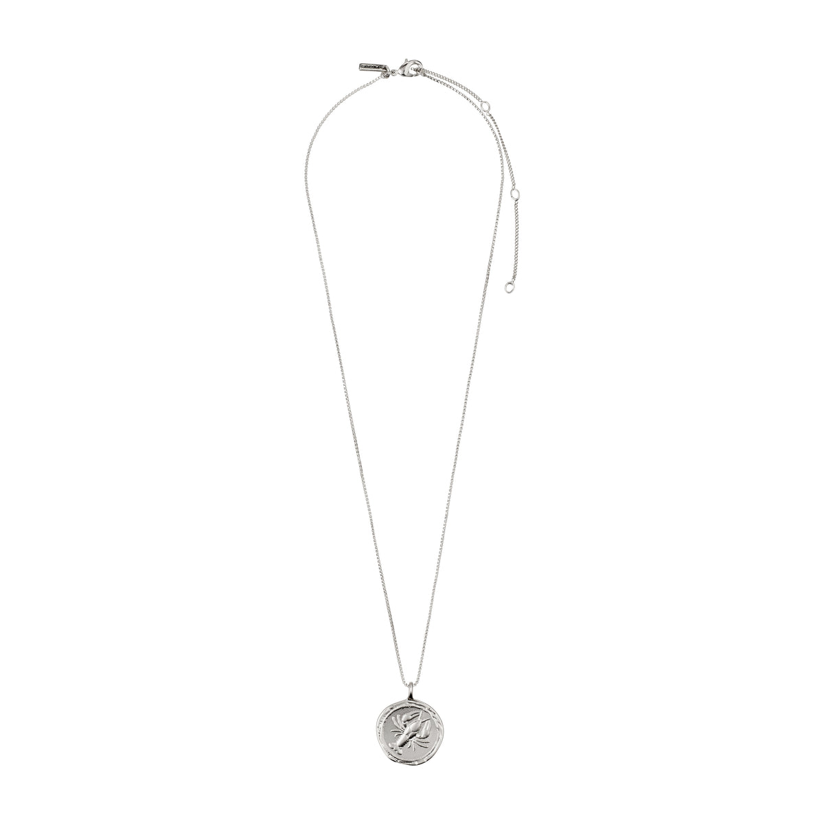 CANCER Zodiac Sign Coin Necklace, silver-plated, featuring a double-sided medallion with zodiac motif and constellation in sparkling crystals, adjustable 40 cm chain.