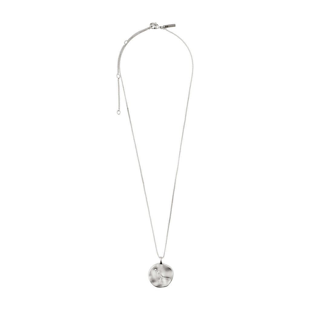 CANCER Zodiac Sign Coin Necklace, silver-plated, featuring a double-sided pendant with a zodiac motif and crystal-studded constellation, adjustable chain included.
