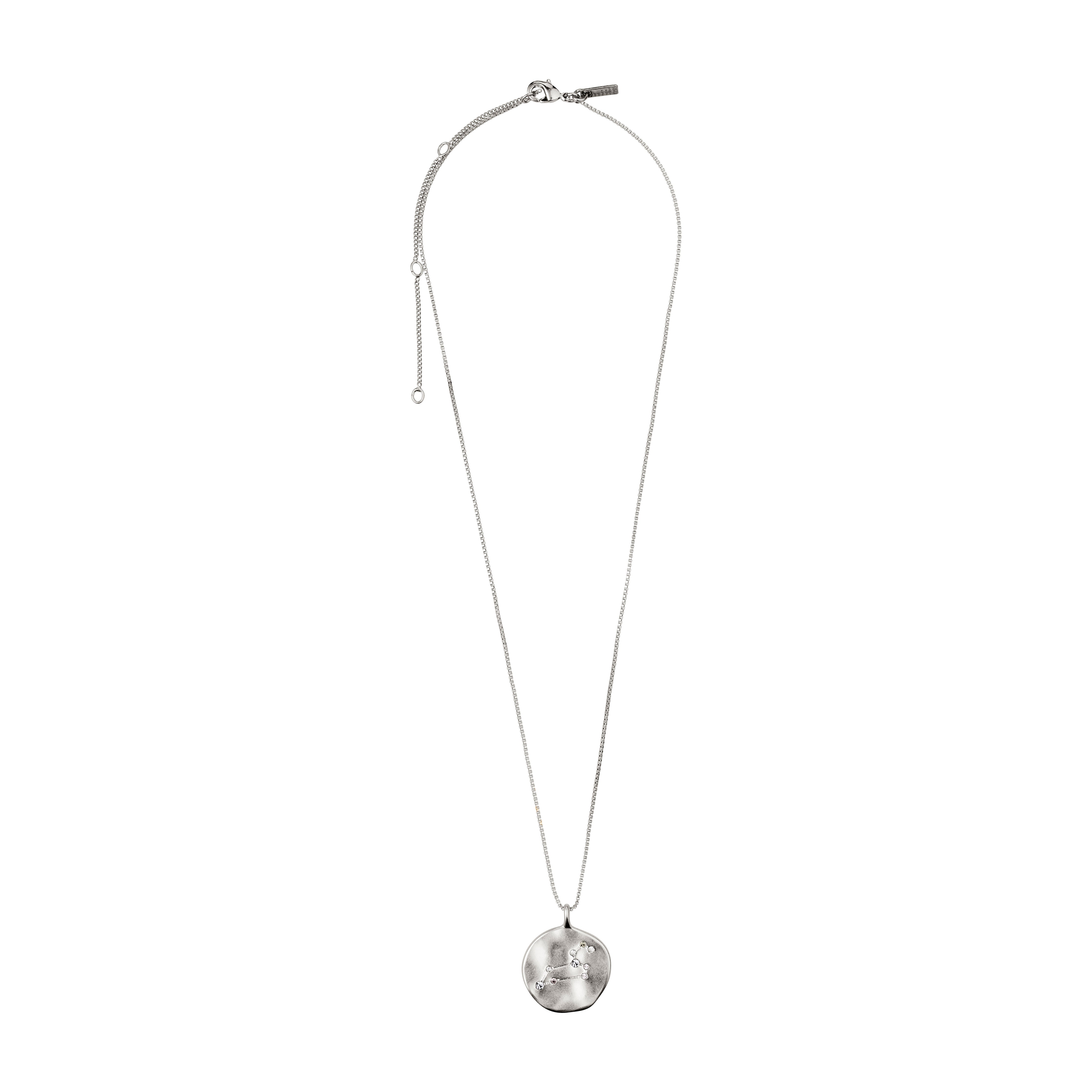 LEO Zodiac Sign Coin Necklace, silver-plated, featuring a constellation with sparkling crystals on a round pendant, adjustable chain length, perfect for personal style and gifting.