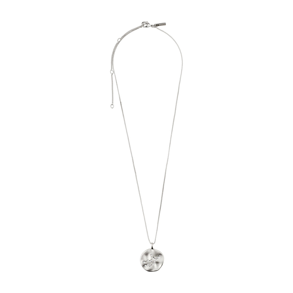 VIRGO Zodiac Sign Coin Necklace, silver-plated, featuring a double-sided pendant with a zodiac motif and crystal constellation, on an adjustable chain. Perfect for trendsetters.