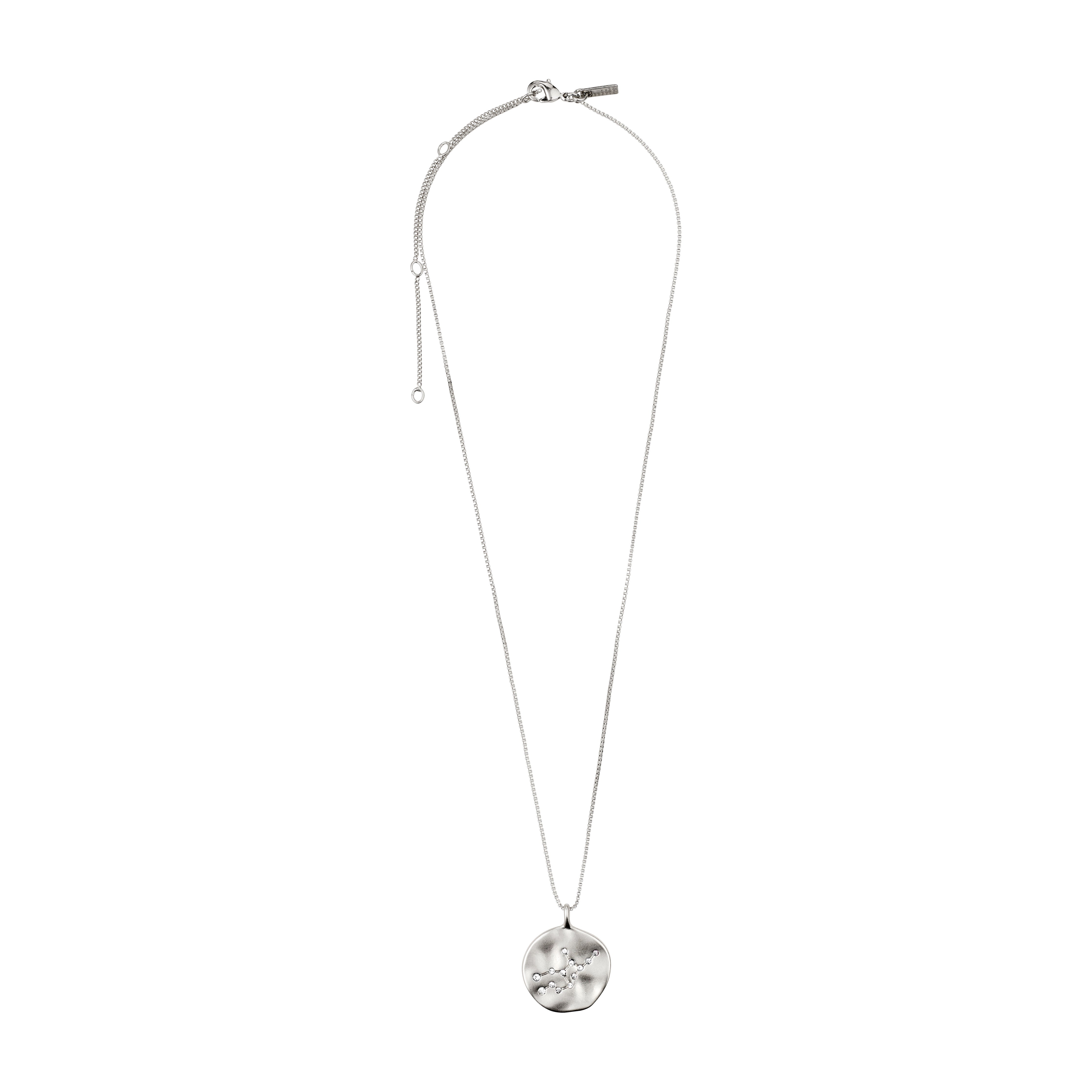 VIRGO Zodiac Sign Coin Necklace, silver-plated, featuring a double-sided pendant with a zodiac motif and crystal constellation, on an adjustable chain. Perfect for trendsetters.