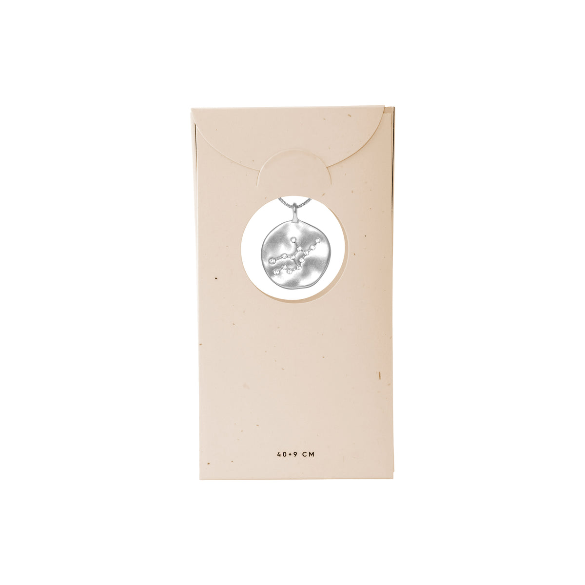 VIRGO Zodiac Sign Coin Necklace, silver-plated, featuring a constellation pendant with sparkling crystals, presented in a box. Perfect for Virgo astrology enthusiasts.