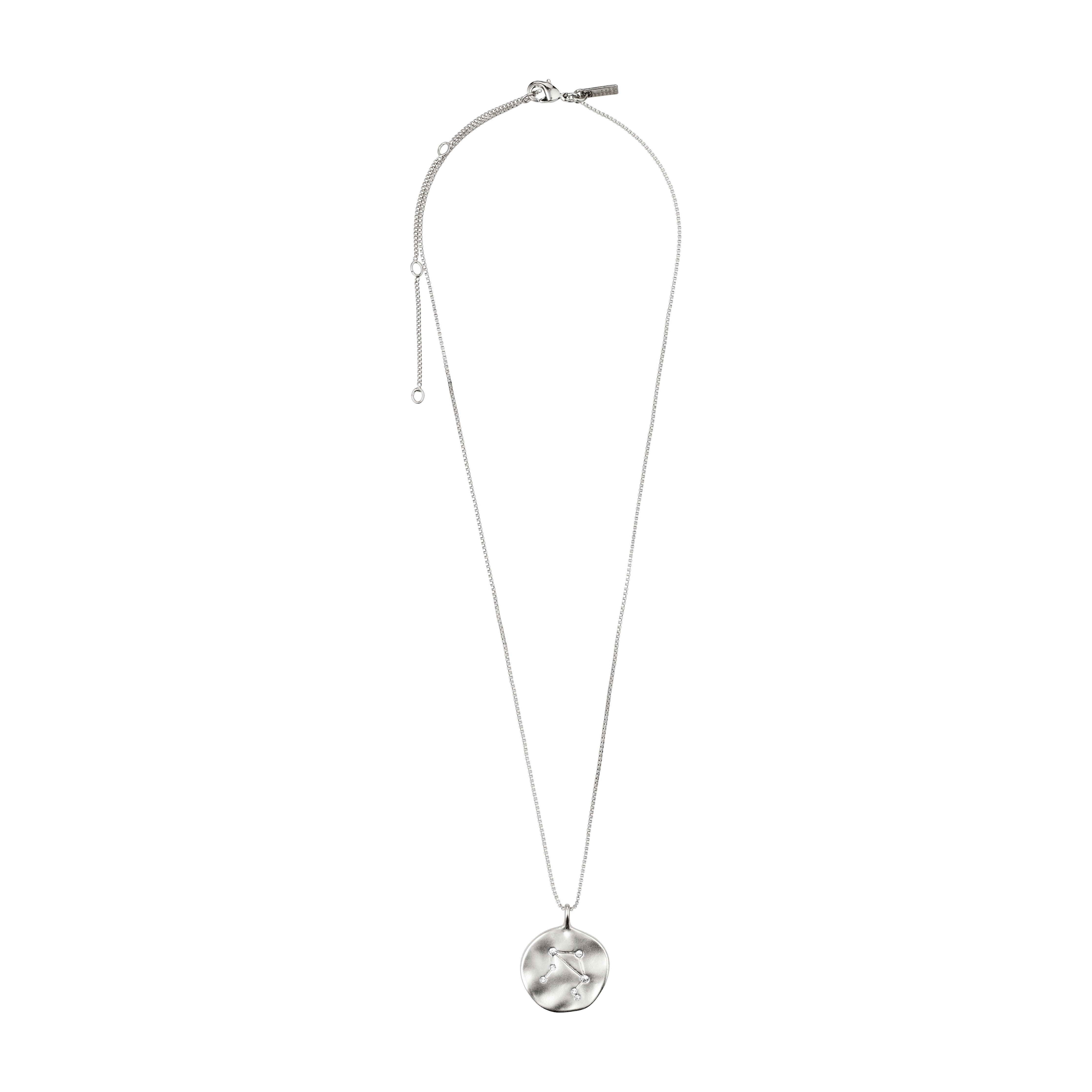 LIBRA Zodiac Sign Coin Necklace, silver-plated, features a constellation pendant with crystals, adjustable 40 cm chain, ideal for personal style and Zodiac enthusiasts.