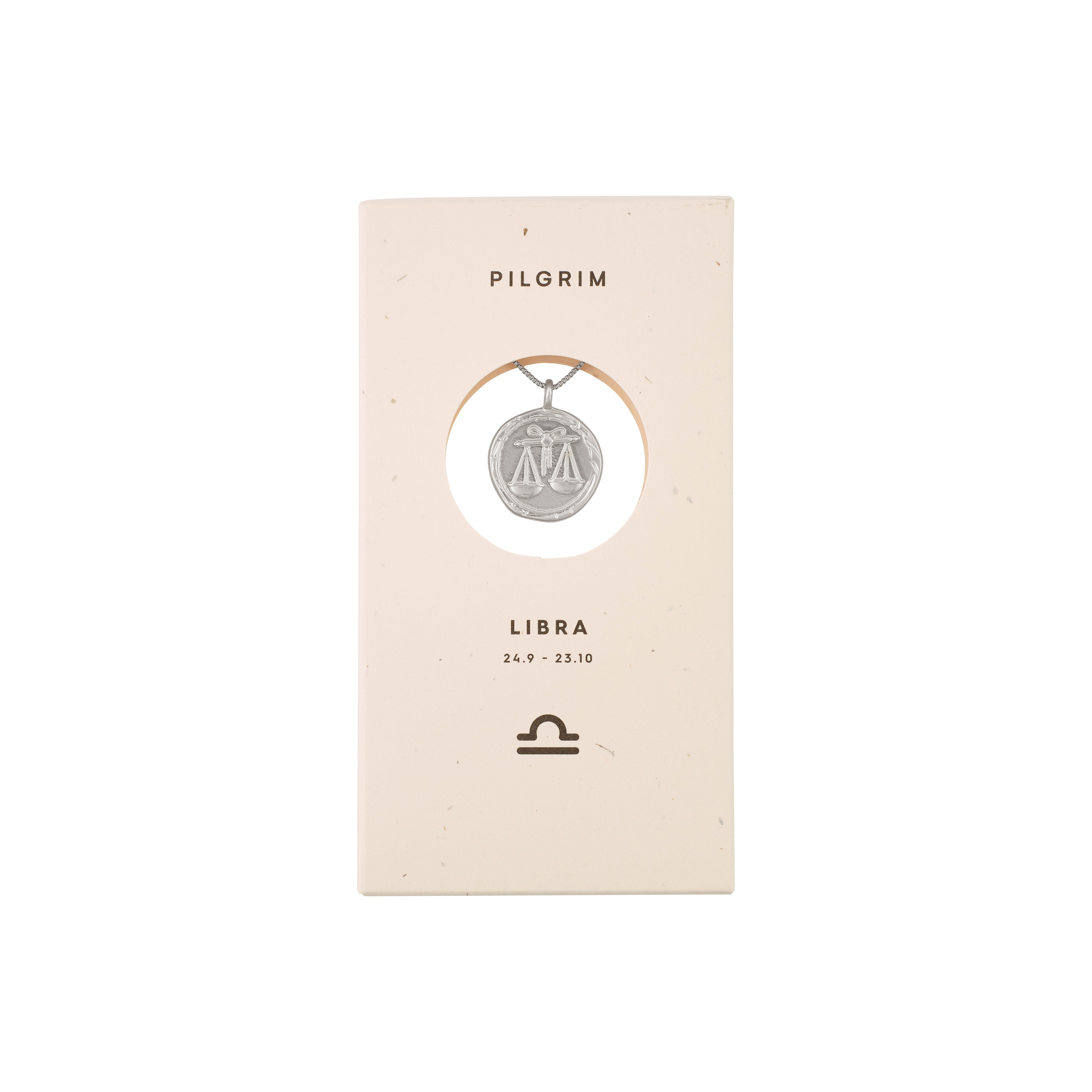LIBRA Zodiac Sign Coin Necklace, silver-plated, featuring a double-sided medallion with a zodiac motif and star constellation, adjustable chain included. Perfect for astrology enthusiasts.