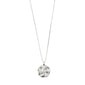 SCORPIO Zodiac Sign Coin Necklace, silver-plated, features a two-sided pendant with a zodiac motif and constellation in crystals on an adjustable chain.