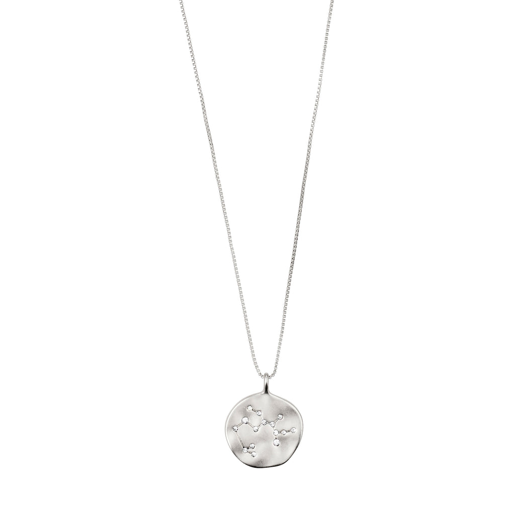 SAGITTARIUS recycl. Zodiac Sign Coin Necklace, silver-plated, featuring a double-sided pendant with a zodiac motif and crystal-embellished constellation, on an adjustable chain.