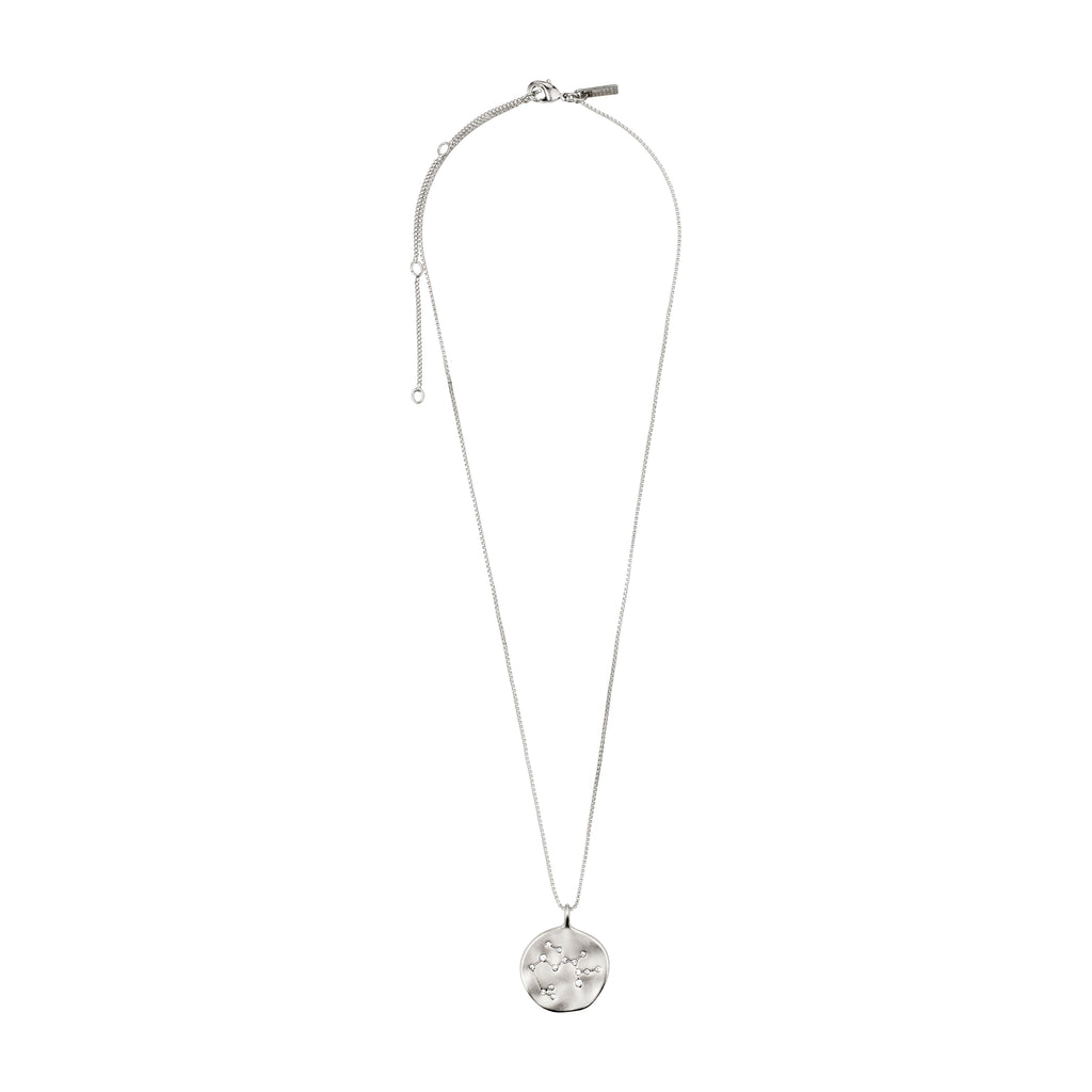 Silver-plated SAGITTARIUS Zodiac Sign Coin Necklace featuring a double-sided pendant with a zodiac motif and crystal constellation, adjustable chain included.