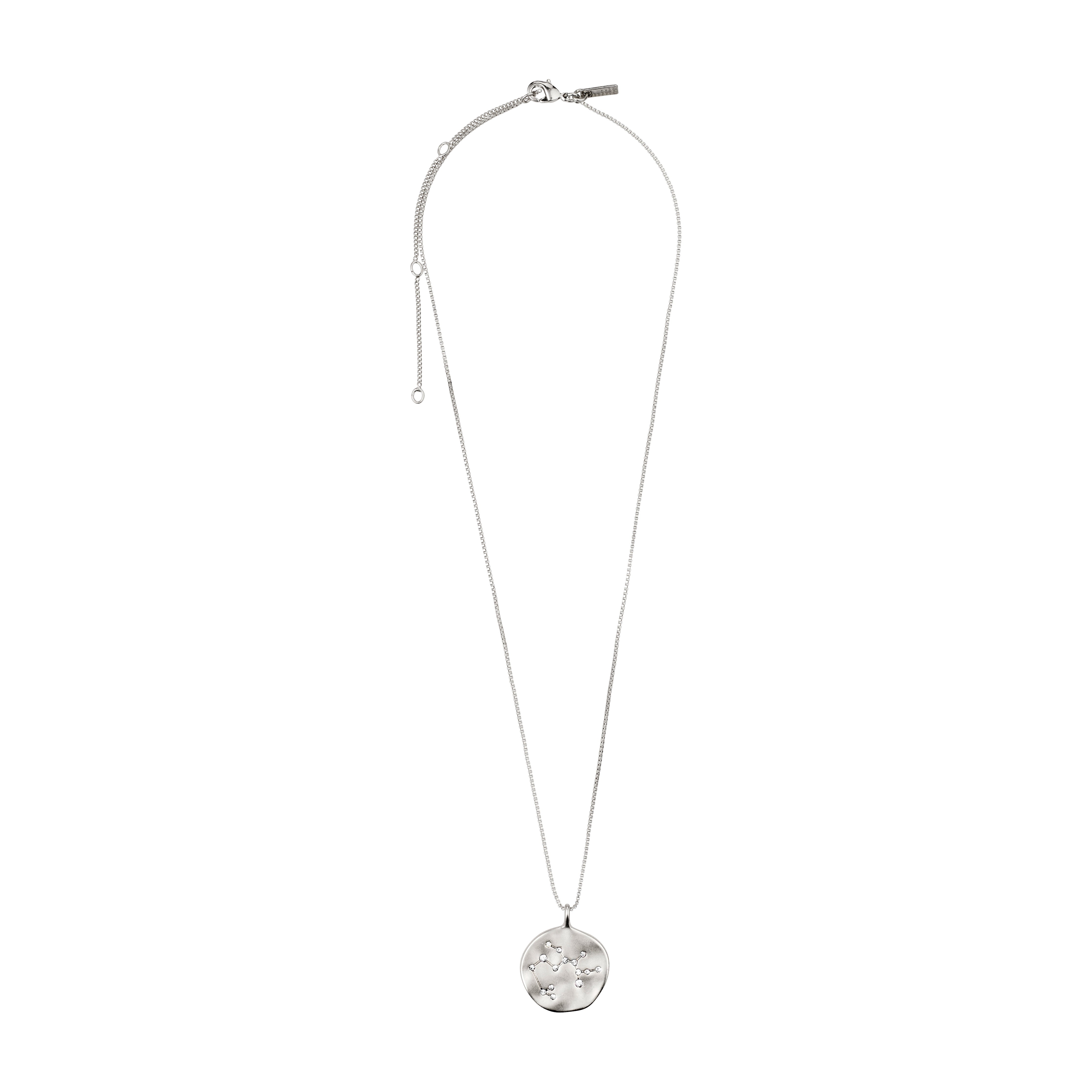 Silver-plated SAGITTARIUS Zodiac Sign Coin Necklace featuring a double-sided pendant with a zodiac motif and crystal constellation, adjustable chain included.