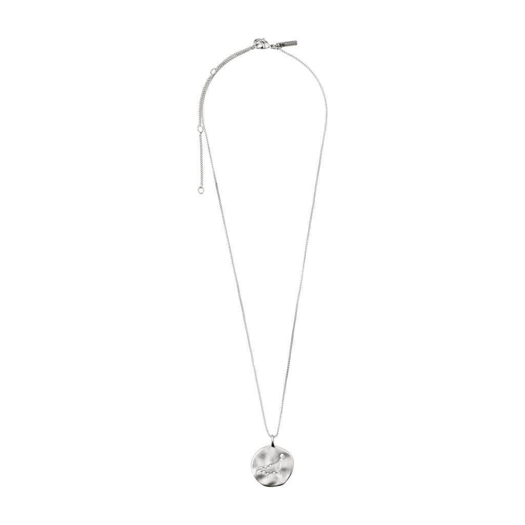 CAPRICORNUS recycl. Zodiac Sign Coin Necklace, silver-plated, features a constellation pendant with sparkling crystals and zodiac motif, adjustable 40 cm chain with extension.