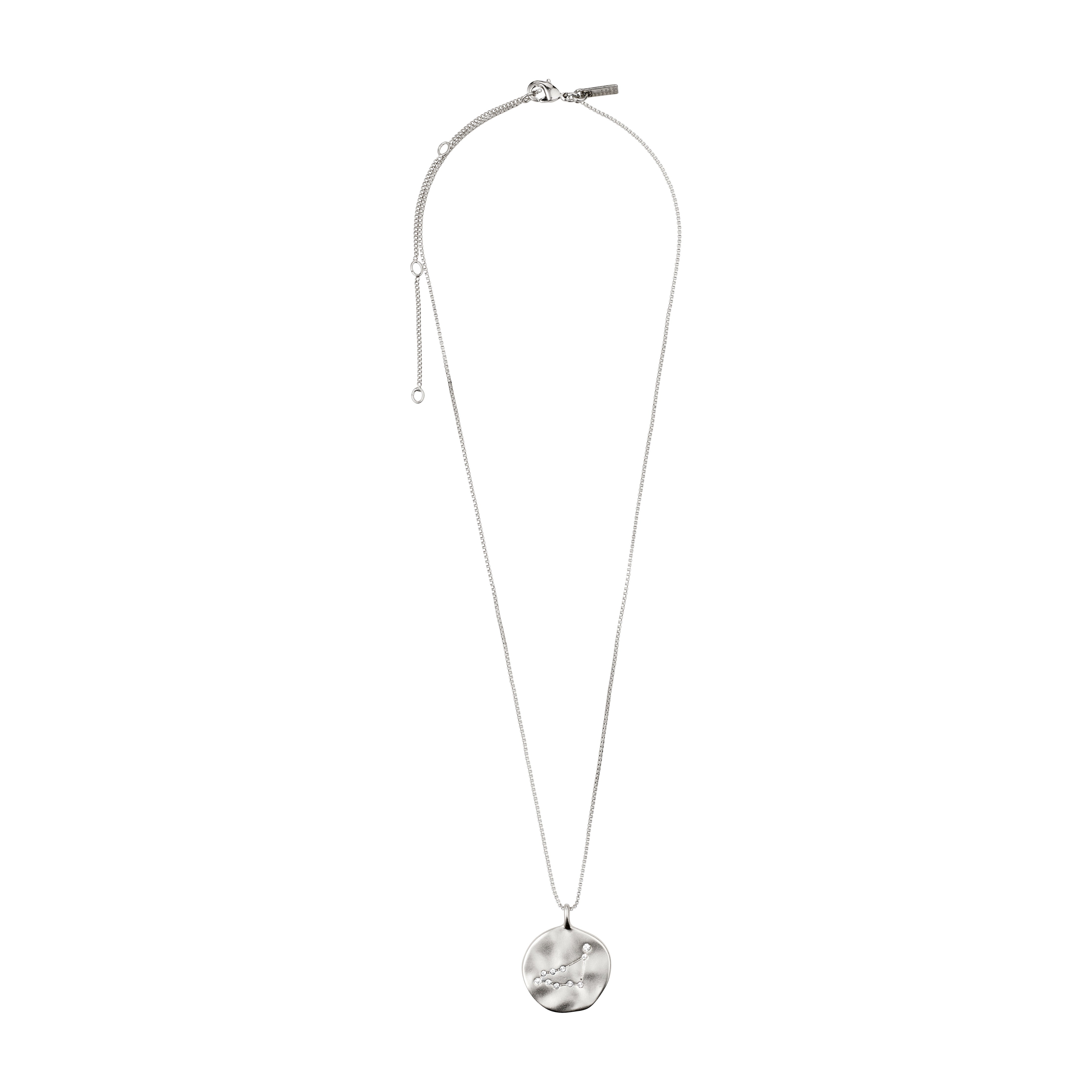 CAPRICORNUS recycl. Zodiac Sign Coin Necklace, silver-plated, features a constellation pendant with sparkling crystals and zodiac motif, adjustable 40 cm chain with extension.