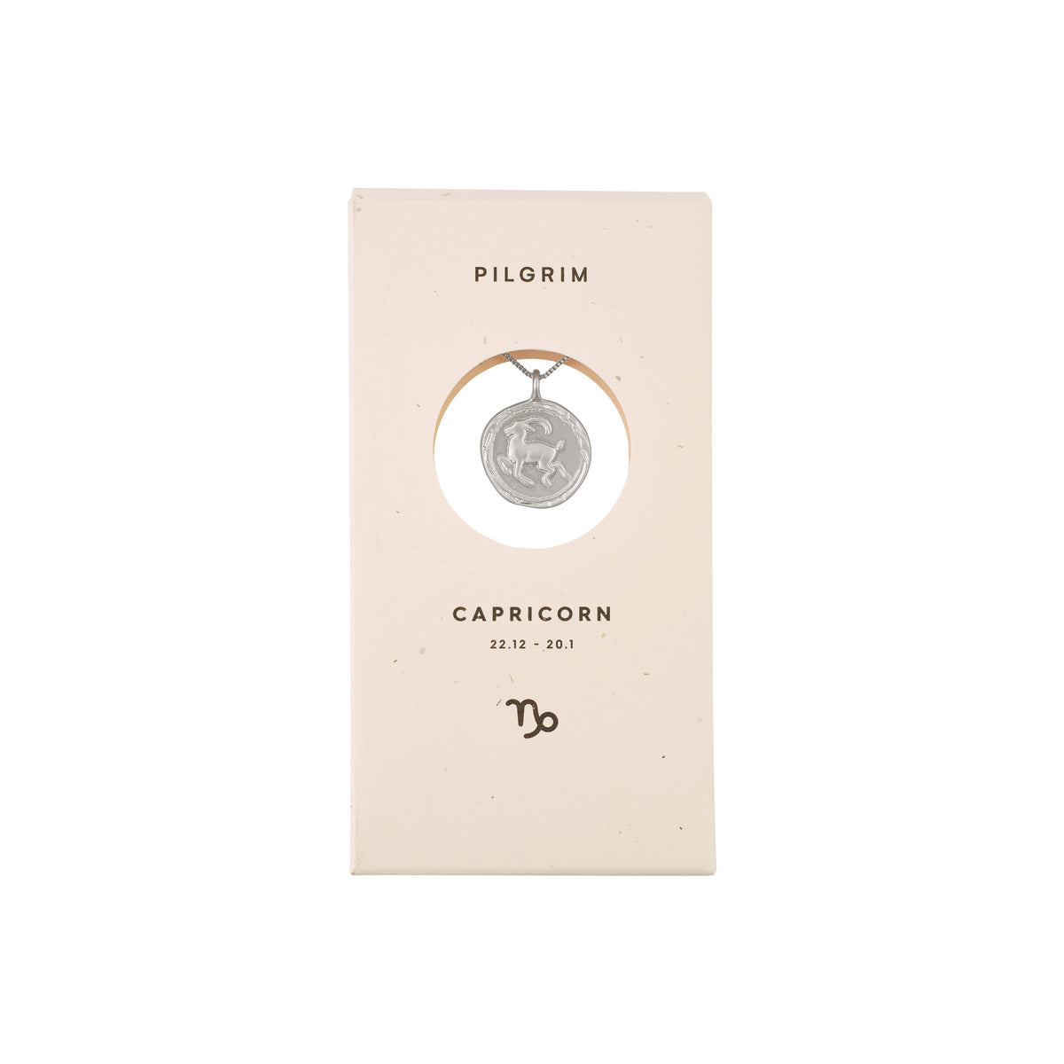 CAPRICORNUS recycl. Zodiac Sign Coin Necklace, silver-plated, features a double-sided pendant with Capricorn motif and constellation in crystals, adjustable chain included.
