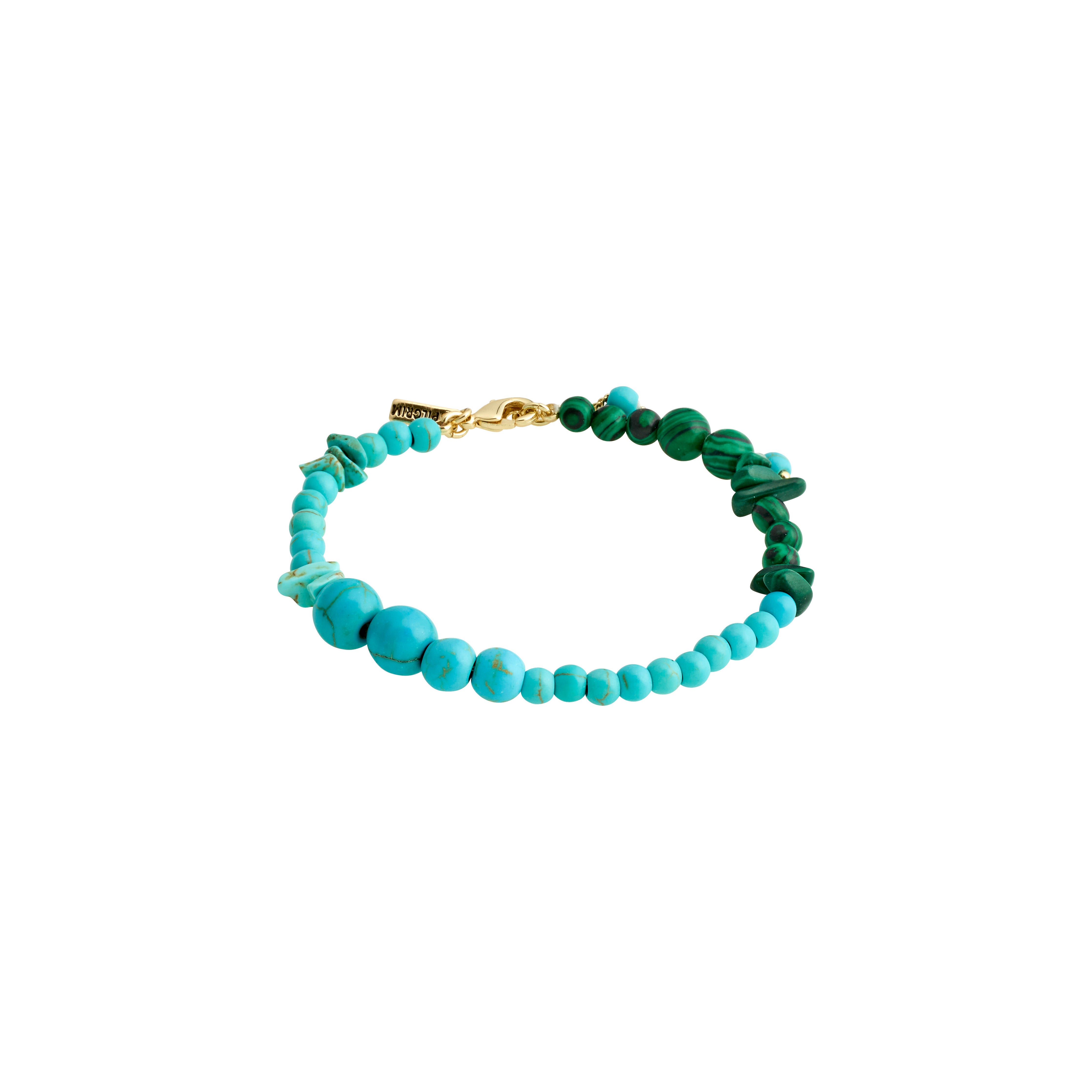 SOULMATES bracelet blue/gold-plated: A stylish bracelet featuring turquoise and malachite beads with a gold clasp, embodying balance and power.