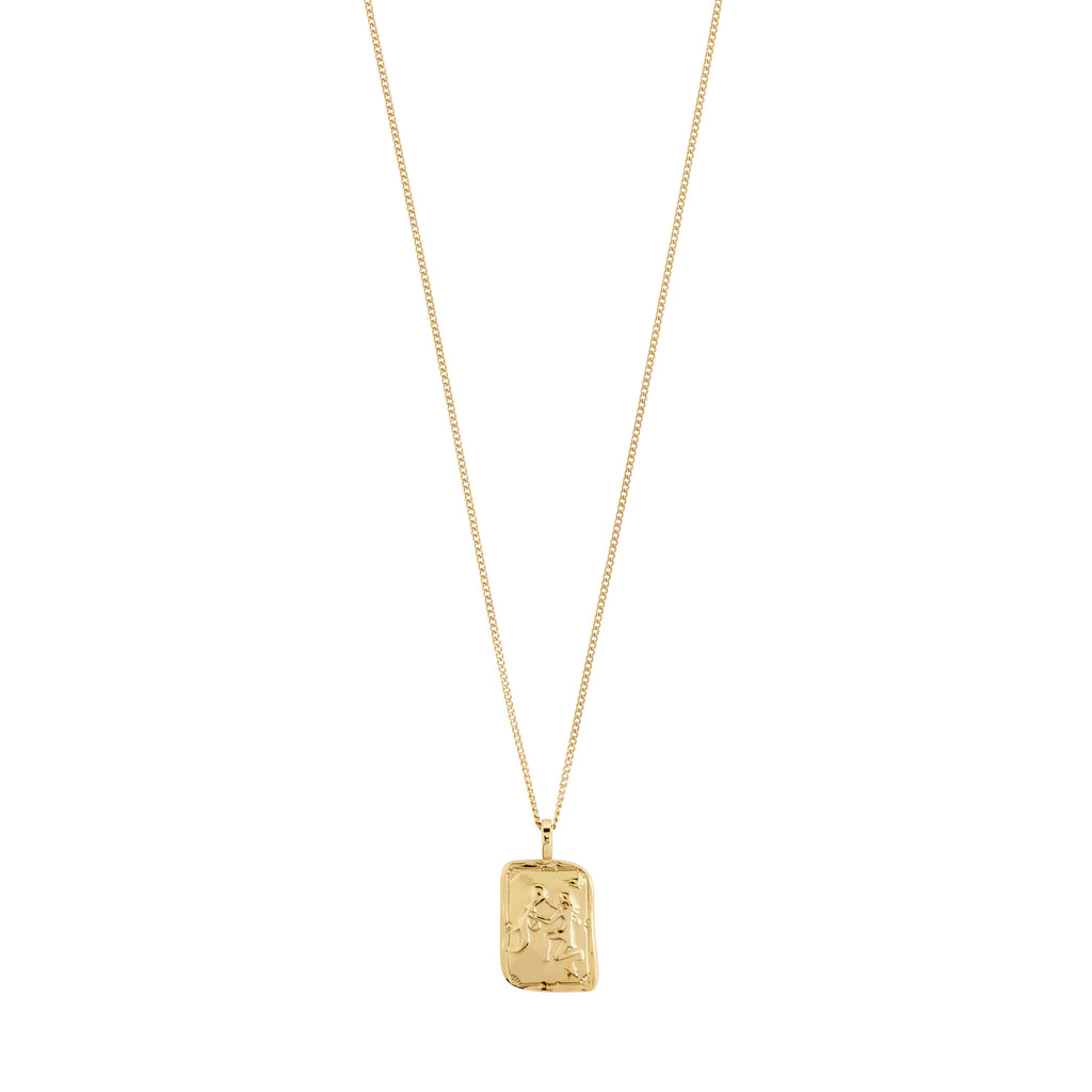 AQUARIUS Zodiac Sign necklace, gold-plated, featuring a reversible square pendant with zodiac and constellation designs, on a chain measuring 40 cm plus extension.