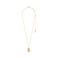 Gold-plated ARIES Zodiac Sign necklace by Pilgrim, featuring a dual-design square pendant with classic Aries motif and sparkling constellation, on a 40 cm chain.