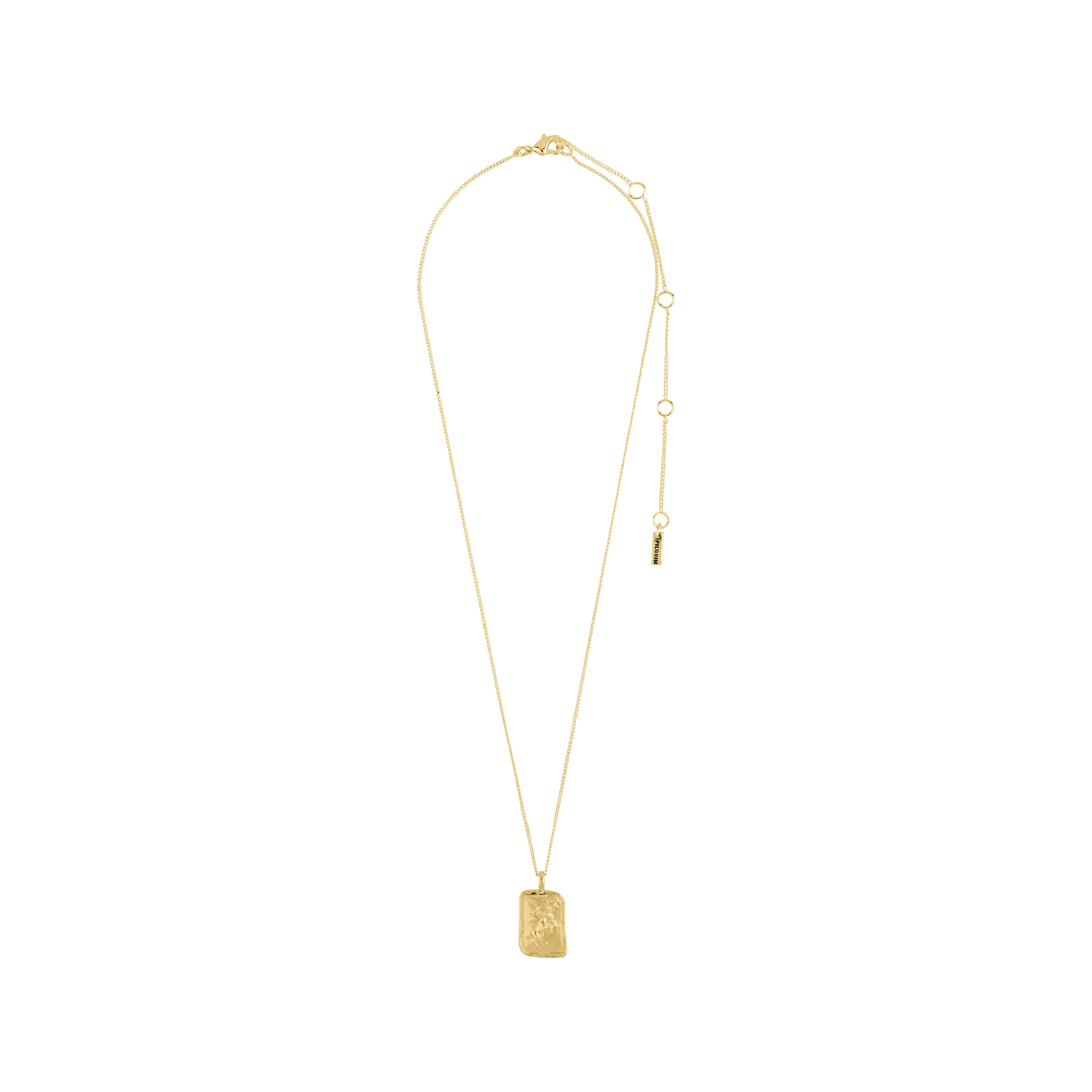 ARIES Zodiac Sign necklace, gold-plated, featuring a square coin pendant with dual Aries zodiac and constellation designs, on a rustic gold chain.