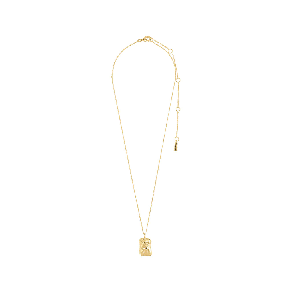 TAURUS Zodiac Sign necklace by Pilgrim: gold-plated, square pendant featuring a Taurus motif and sparkling constellation, on a rustic handcrafted chain, 40 cm + 12 cm extension.