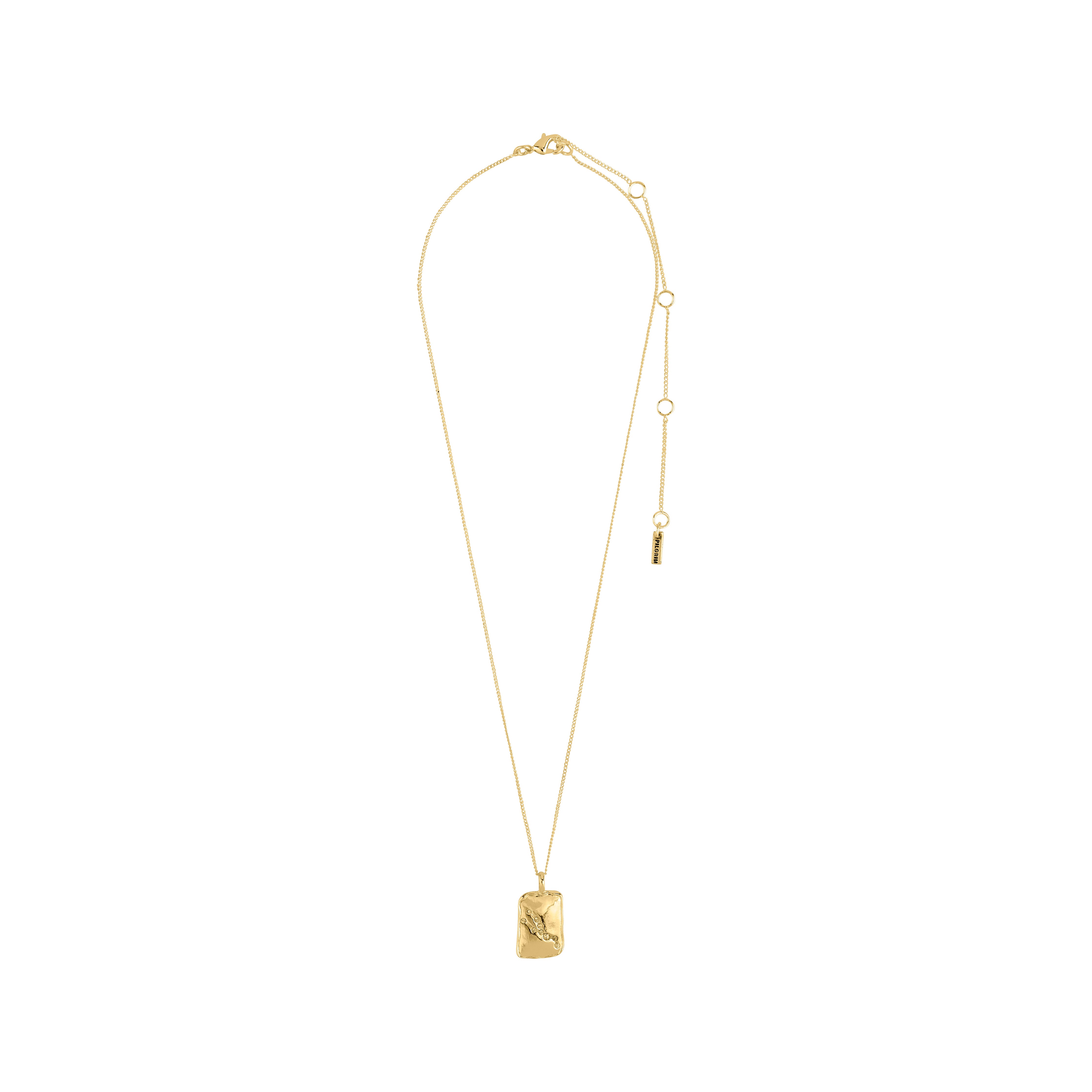 TAURUS Zodiac Sign necklace, gold-plated, with a dual-design square pendant featuring a Taurus motif and sparkling constellation, on a 40 cm chain with extension.