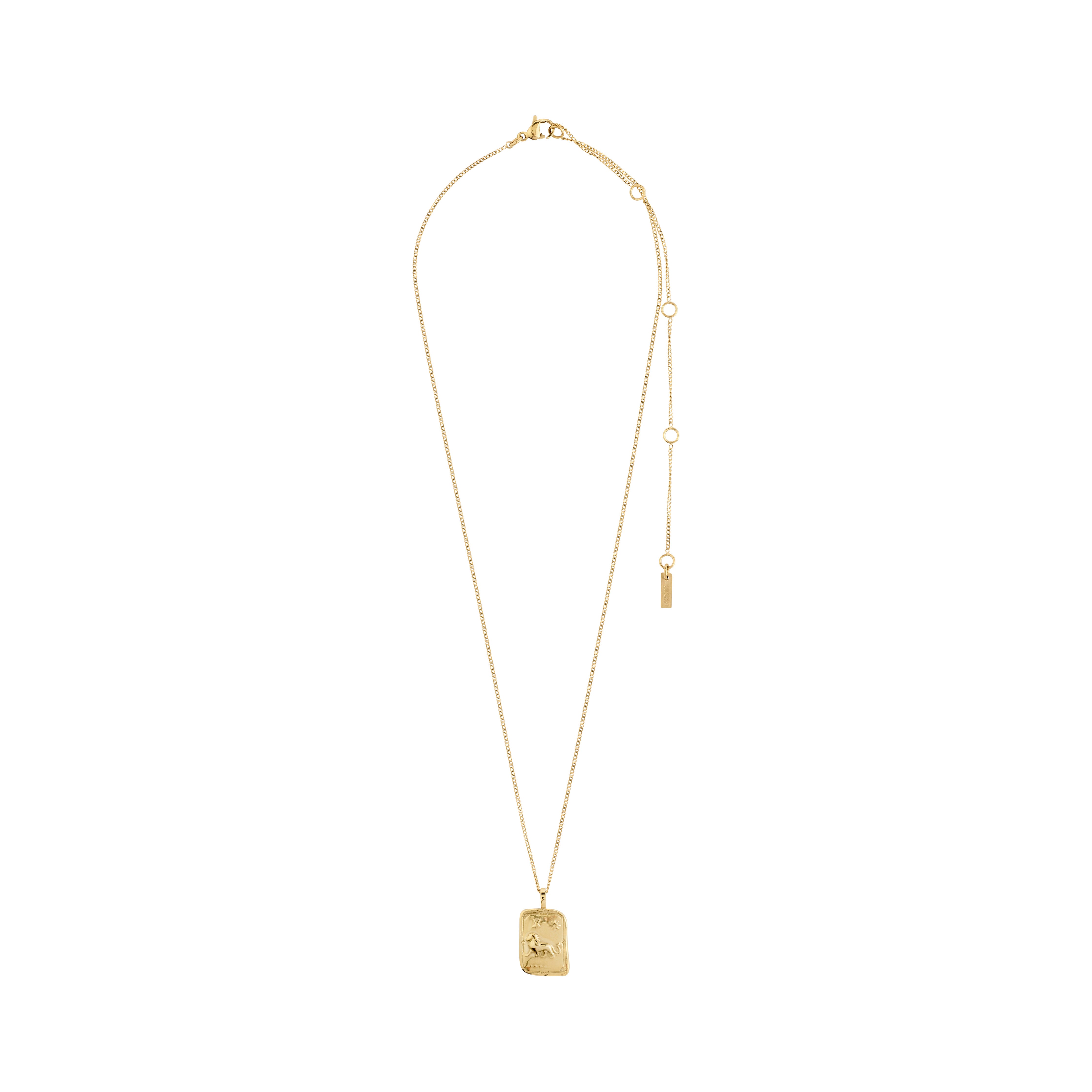 LEO Zodiac Sign necklace, gold-plated, features a reversible square pendant with a Leo motif and constellation design, adorned with Preciosa crystals.