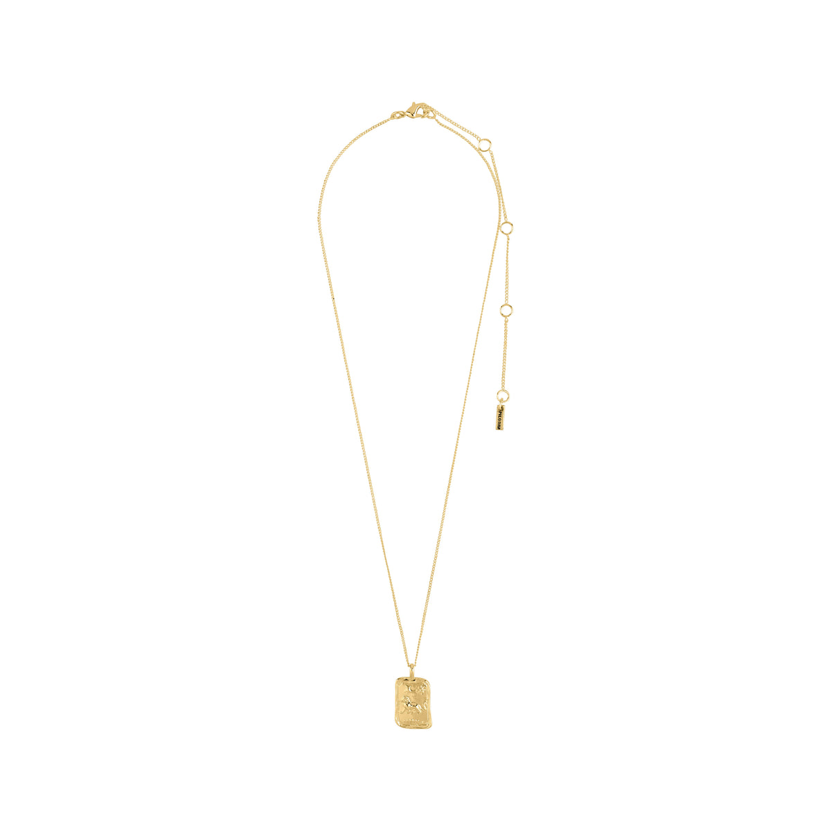 LEO Zodiac Sign necklace by Pilgrim, featuring a gold-plated chain with a reversible square coin pendant showcasing a Leo motif and sparkling constellation design.