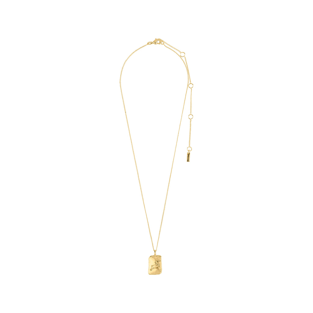 LEO Zodiac Sign necklace by Pilgrim: gold-plated with a reversible rectangular pendant featuring a Leo motif and constellation, adorned with Preciosa crystals.