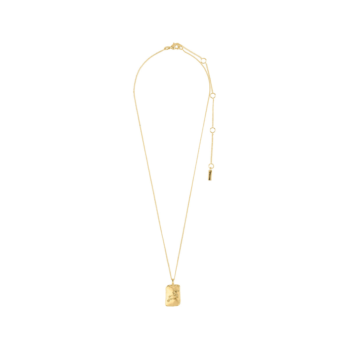 LEO Zodiac Sign necklace by Pilgrim: gold-plated with a reversible rectangular pendant featuring a Leo motif and constellation, adorned with Preciosa crystals.