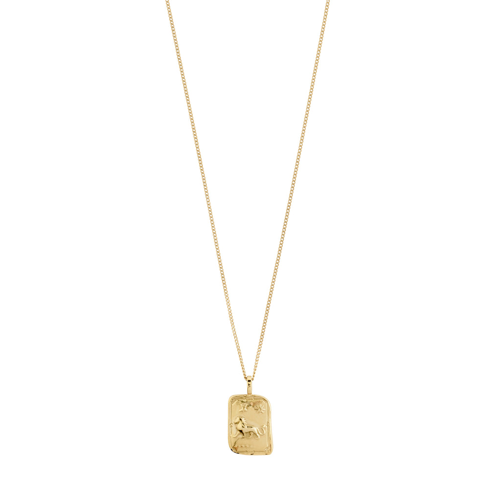 LEO Zodiac Sign necklace, gold-plated, featuring a square coin pendant with a reversible design: Leo motif and a constellation of Preciosa crystals.