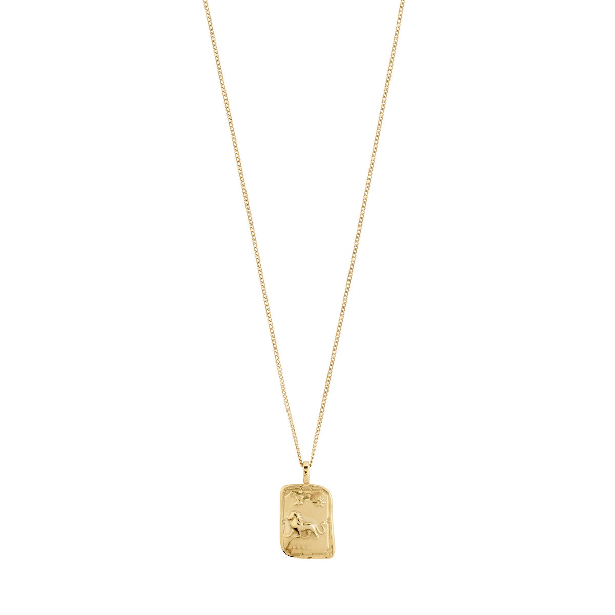 LEO Zodiac Sign necklace, gold-plated, featuring a square coin pendant with a reversible design: Leo motif and a constellation of Preciosa crystals.