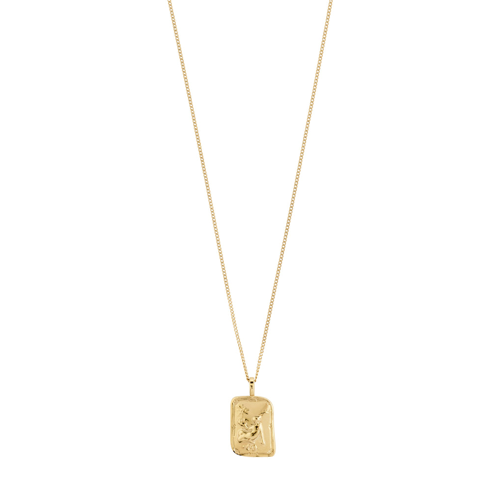 VIRGO Zodiac Sign necklace by Pilgrim, featuring a gold-plated chain with a dual-design square coin pendant, showcasing the Virgo motif and sparkling constellation.