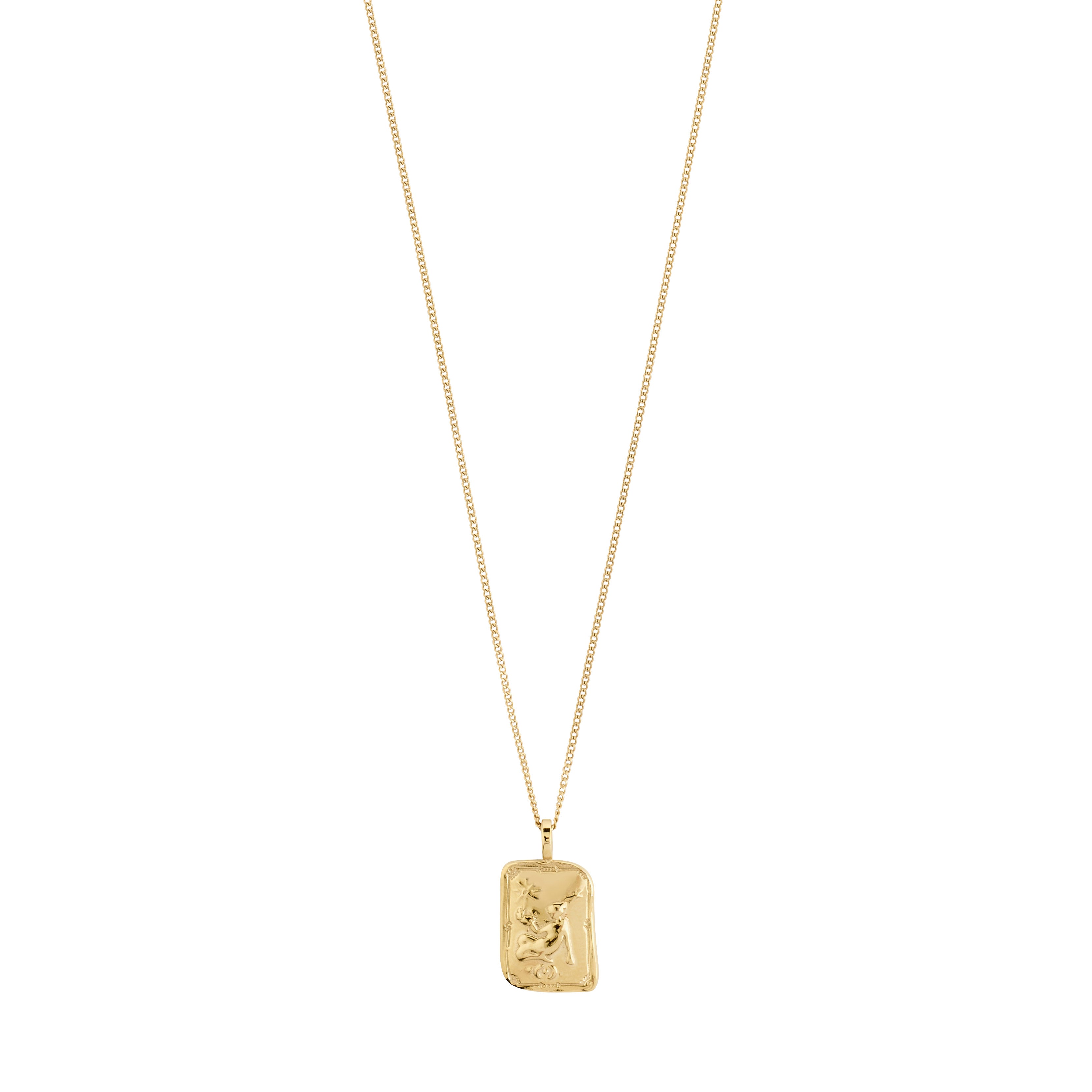 VIRGO Zodiac Sign necklace by Pilgrim, featuring a gold-plated chain with a dual-design square coin pendant, showcasing the Virgo motif and sparkling constellation.