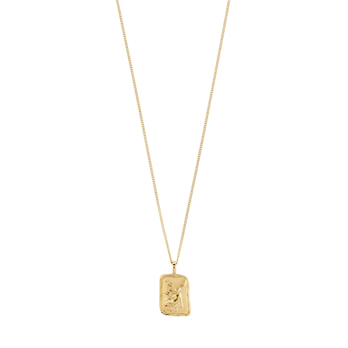VIRGO Zodiac Sign necklace by Pilgrim, featuring a gold-plated chain with a dual-design square coin pendant, showcasing the Virgo motif and sparkling constellation.