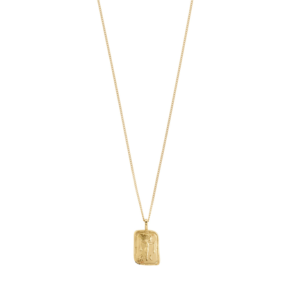 LIBRA Zodiac Sign necklace by Pilgrim, featuring a gold-plated chain with a reversible square coin pendant showcasing a Libra motif or starry constellation.