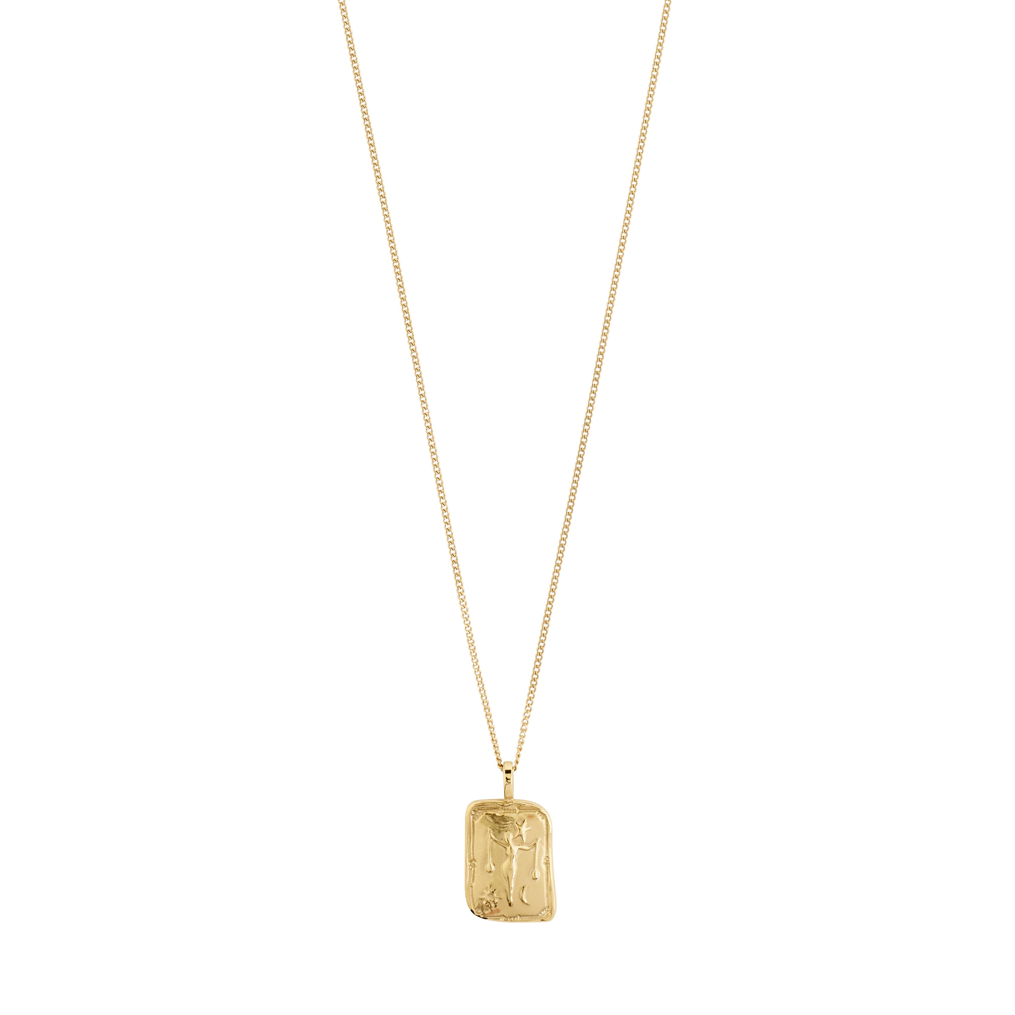 LIBRA Zodiac Sign necklace by Pilgrim, featuring a gold-plated chain with a reversible square coin pendant showcasing a Libra motif or starry constellation.