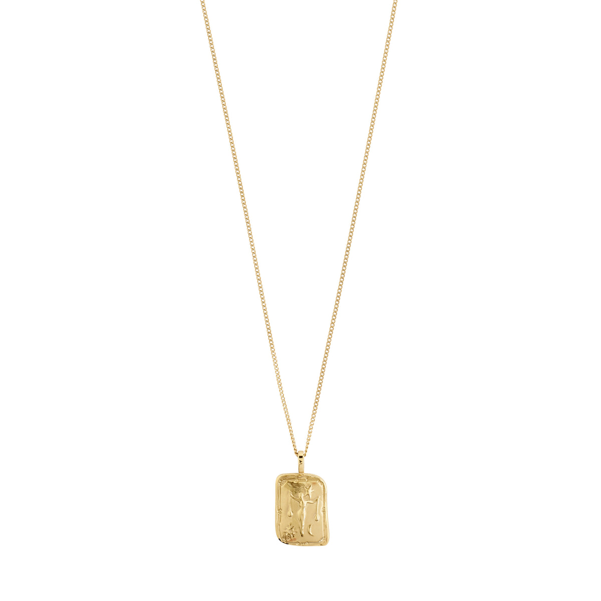 LIBRA Zodiac Sign necklace by Pilgrim, featuring a gold-plated chain with a reversible square coin pendant showcasing a Libra motif or starry constellation.