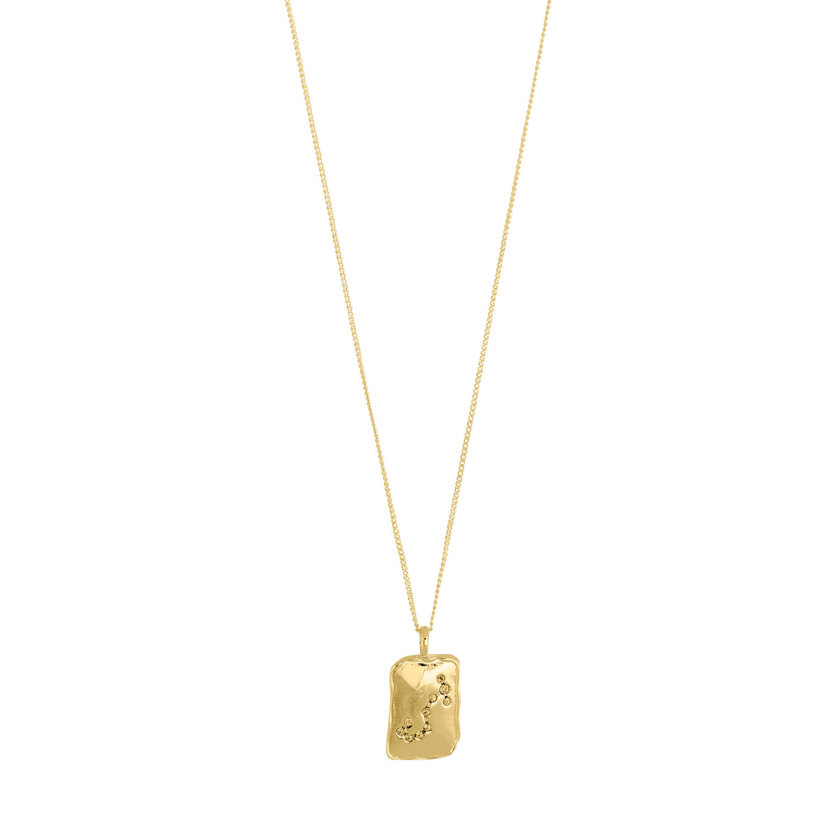 SCORPIO Zodiac Sign necklace, gold-plated, featuring a square coin pendant with dual designs: classic Scorpio motif and sparkling constellation with Preciosa crystals.