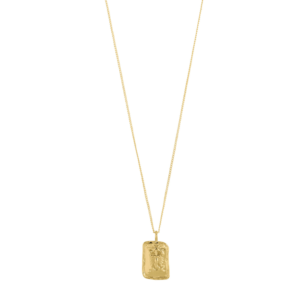 SCORPIO Zodiac Sign necklace, gold-plated, with a rectangular pendant featuring a Scorpio motif and sparkling constellations, on a chain with extension.