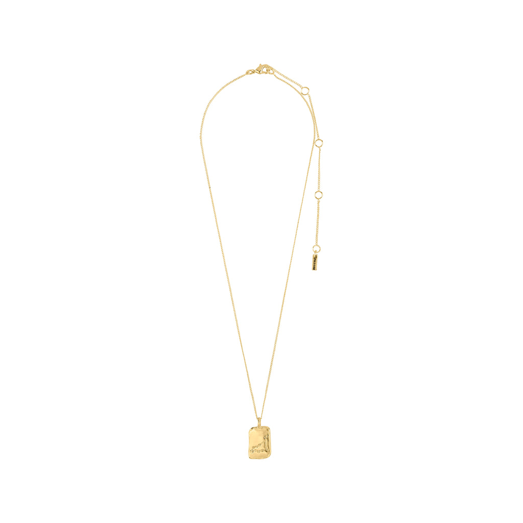 CAPRICORNUS Zodiac Sign necklace, gold-plated, features a dual-design square pendant with Capricorn motif and sparkling constellation, on a recycled gold-plated chain.