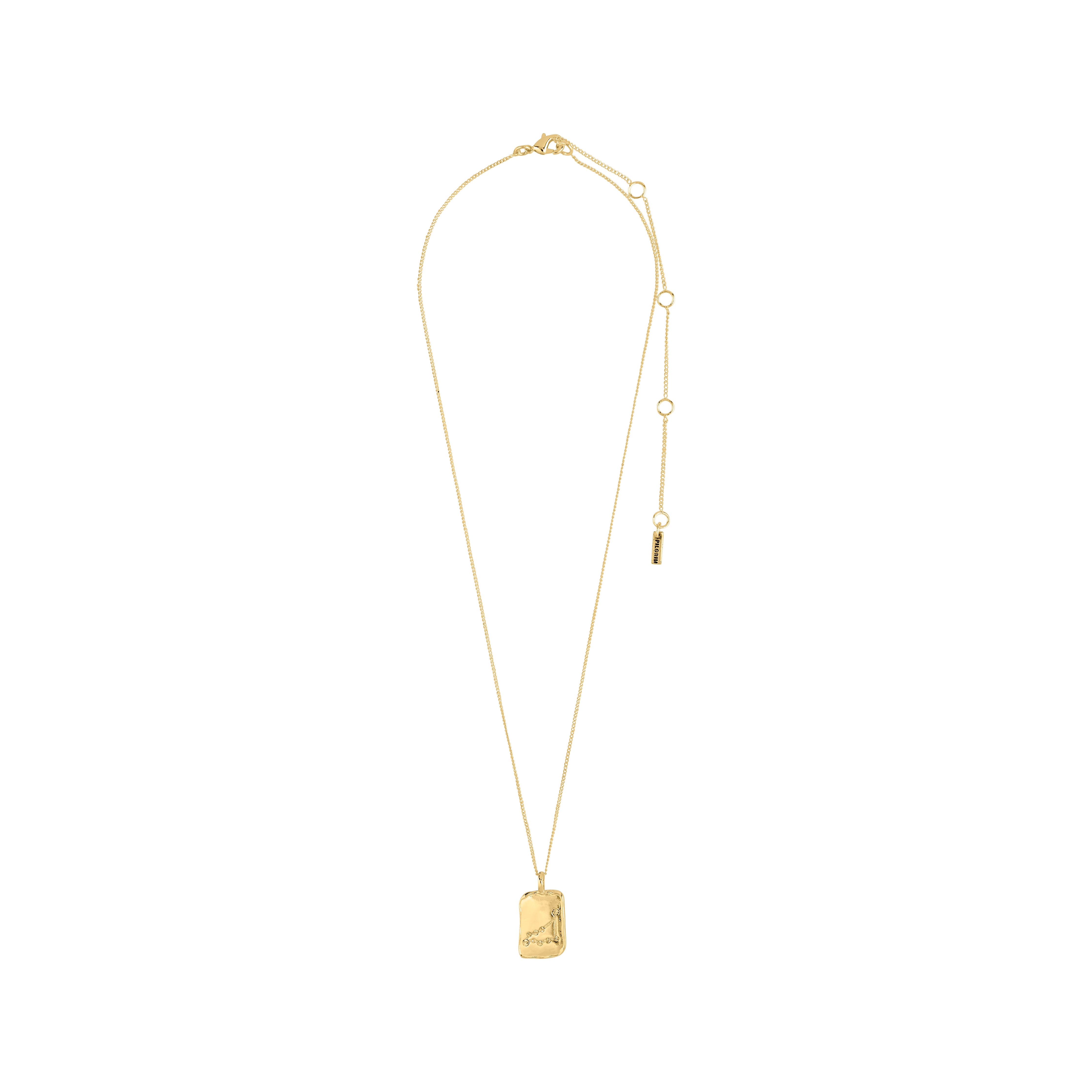 CAPRICORNUS Zodiac Sign necklace, gold-plated, features a dual-design square pendant with Capricorn motif and sparkling constellation, on a recycled gold-plated chain.