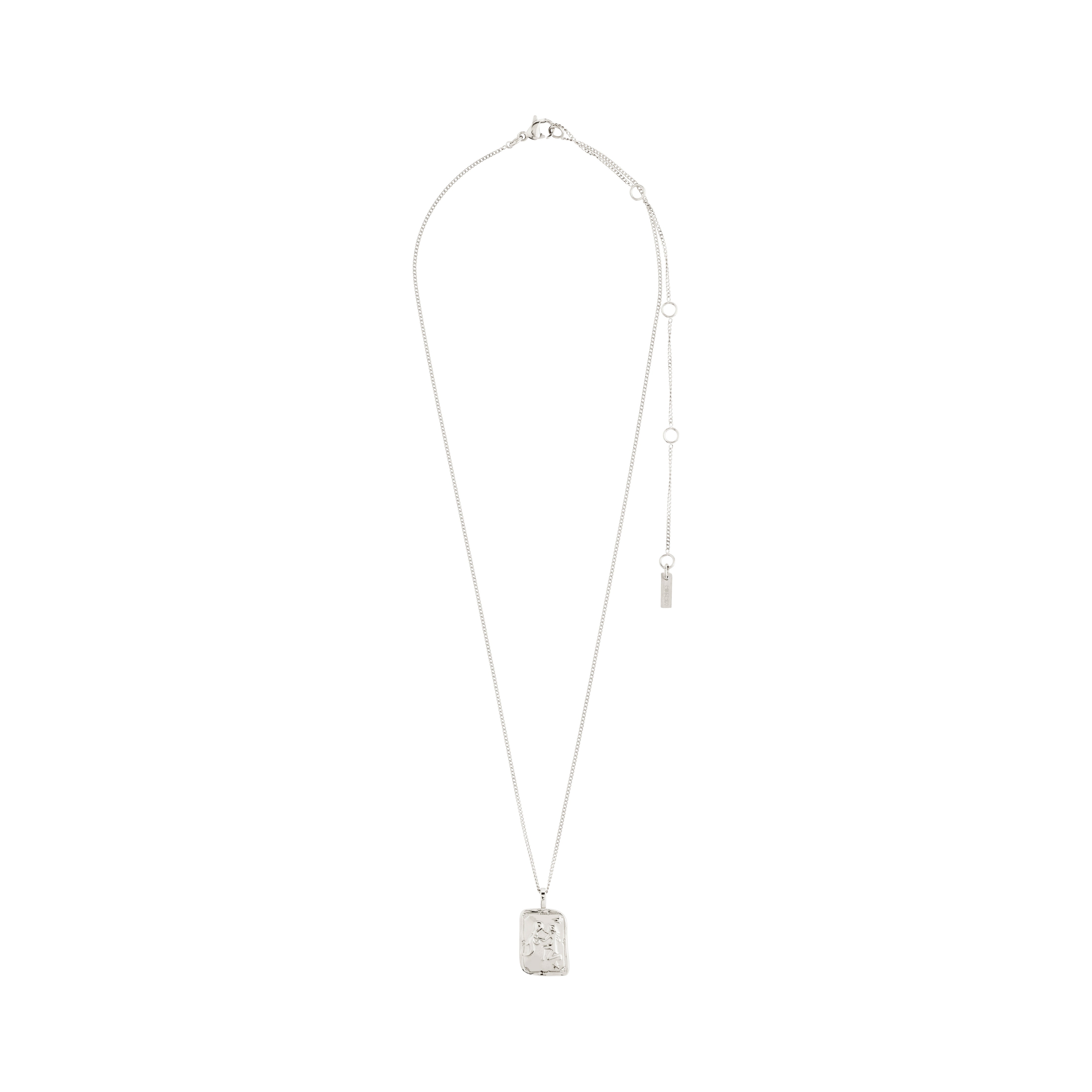 AQUARIUS Zodiac Sign necklace, silver-plated, features a dual-design square coin pendant with an Aquarius motif and sparkling constellation, on a rustic, handcrafted chain.
