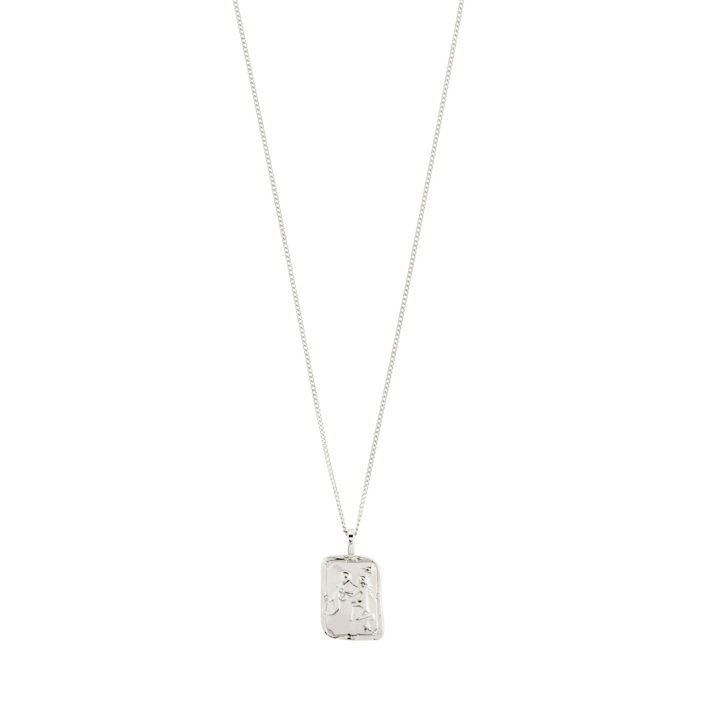 AQUARIUS Zodiac Sign necklace: silver-plated, dual-design square coin pendant with Aquarius motif or constellation, on a 40 cm chain with 12 cm extension.