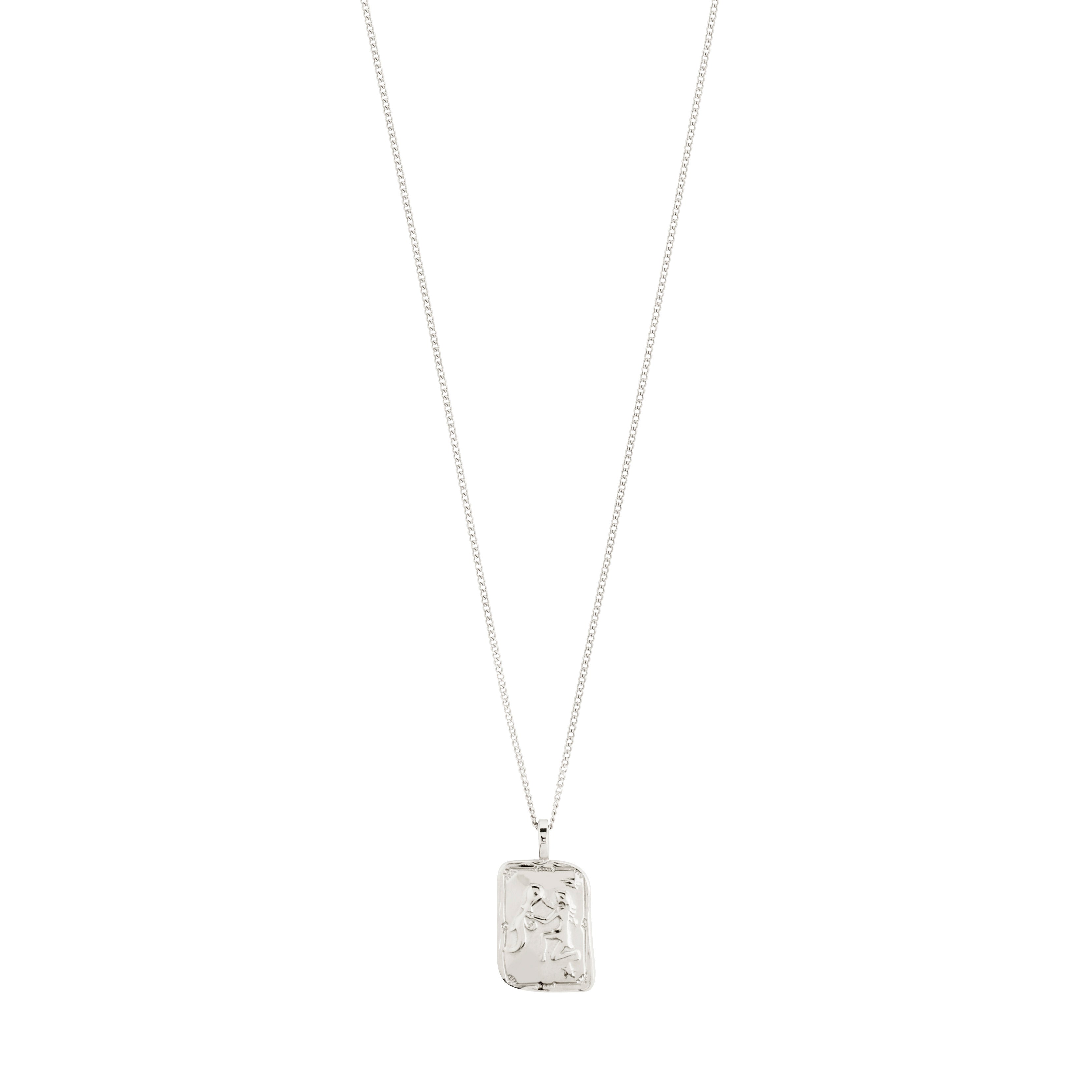 AQUARIUS Zodiac Sign necklace: silver-plated, dual-design square coin pendant with Aquarius motif or constellation, on a 40 cm chain with 12 cm extension.