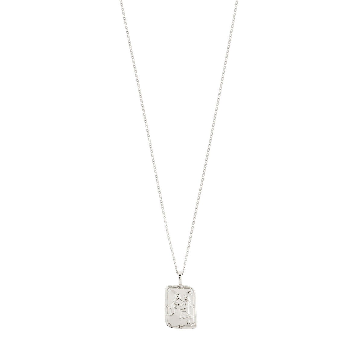 AQUARIUS Zodiac Sign necklace: silver-plated, dual-design square coin pendant with Aquarius motif or constellation, on a 40 cm chain with 12 cm extension.