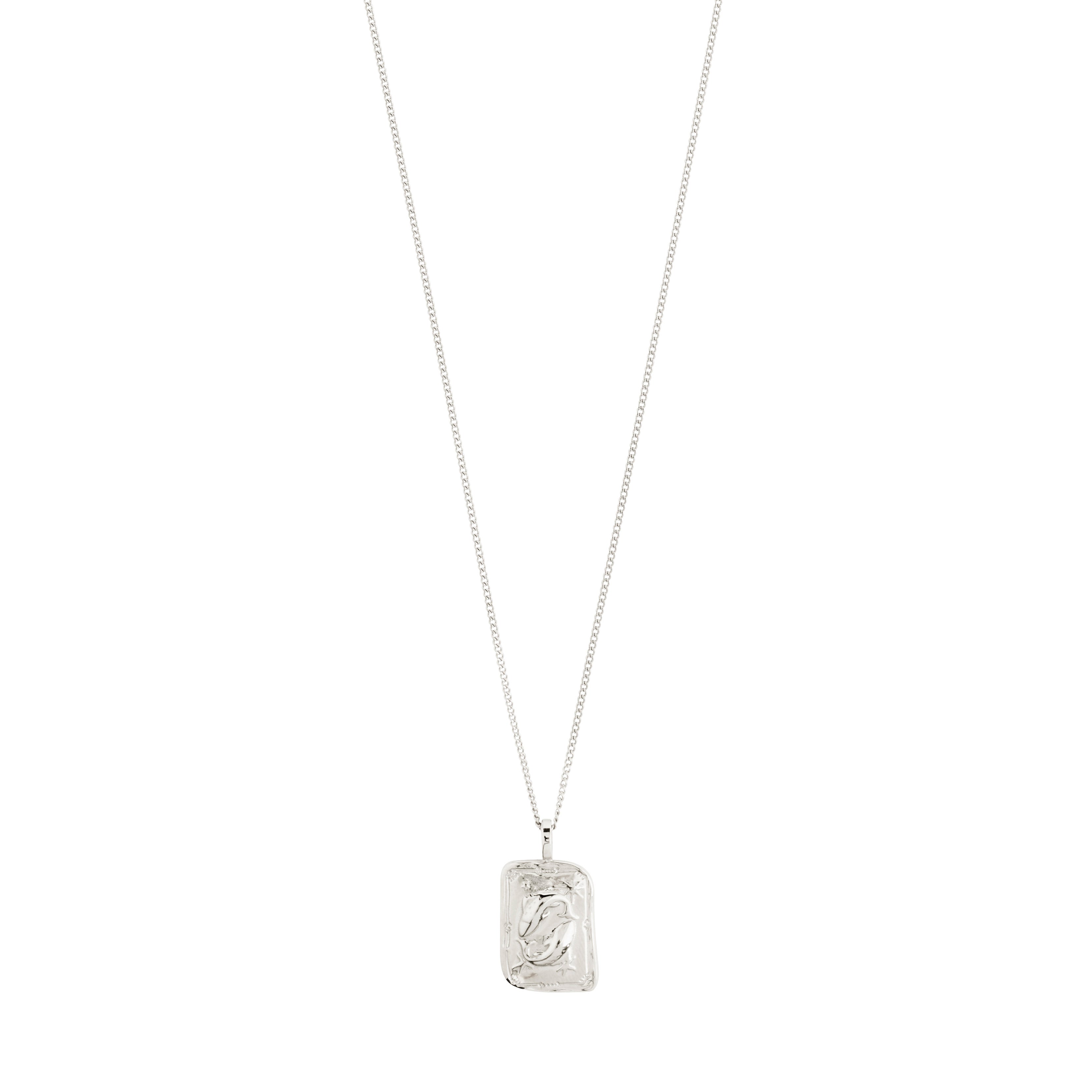 PISCES Zodiac Sign necklace, silver-plated, featuring a dual-design rectangular pendant with Pisces motif and Preciosa crystal constellation on a 40 cm chain.