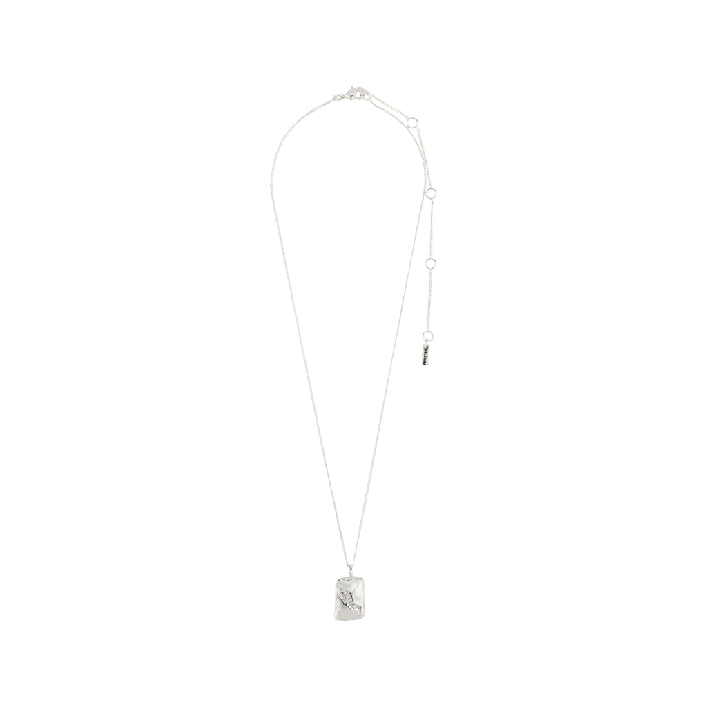 TAURUS Zodiac Sign necklace, silver-plated, featuring a reversible square pendant with Taurus motif and Preciosa crystals on a rustic, handcrafted chain.