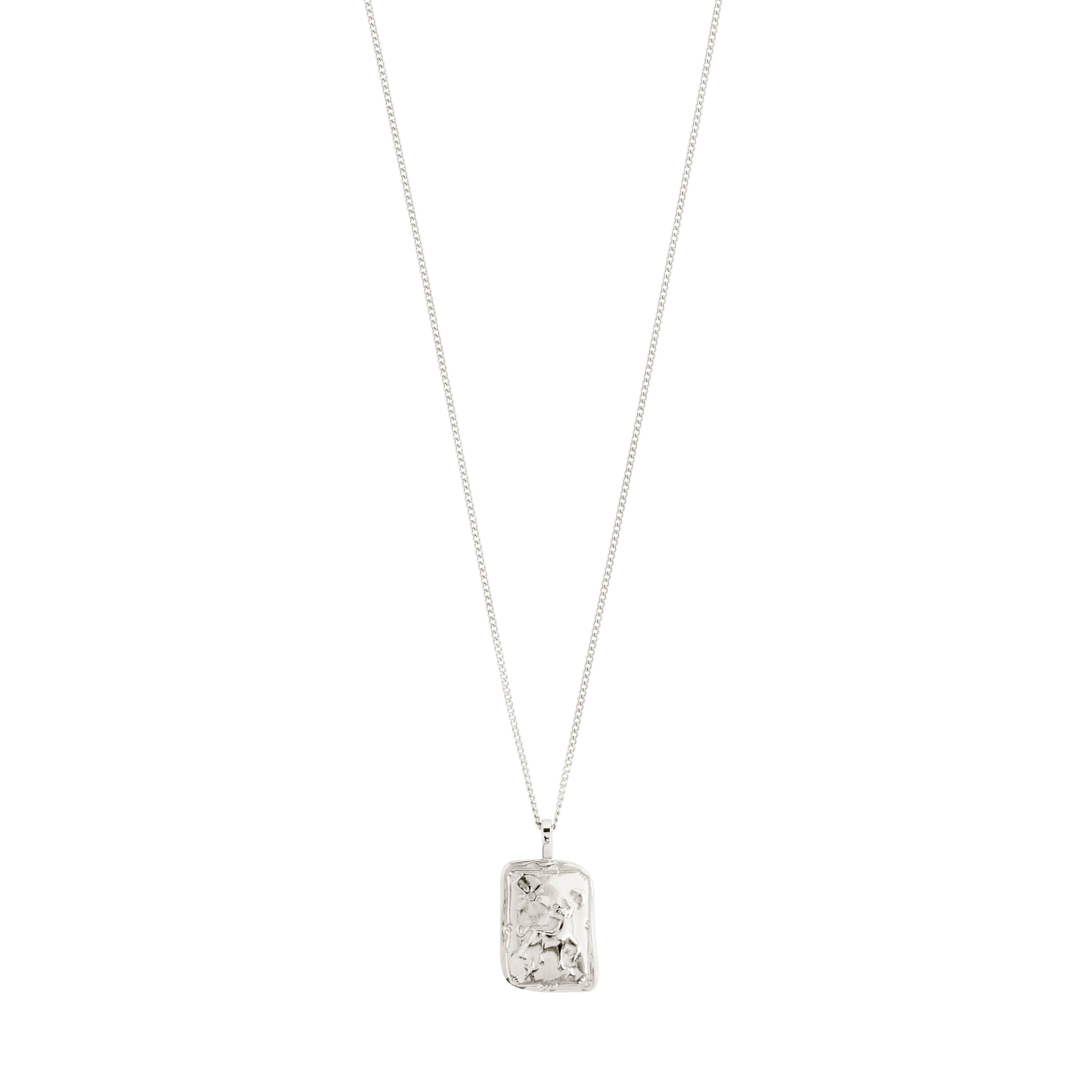 Silver-plated TAURUS Zodiac Sign necklace with a square coin pendant, featuring a dual design of a Taurus motif and sparkling constellation.