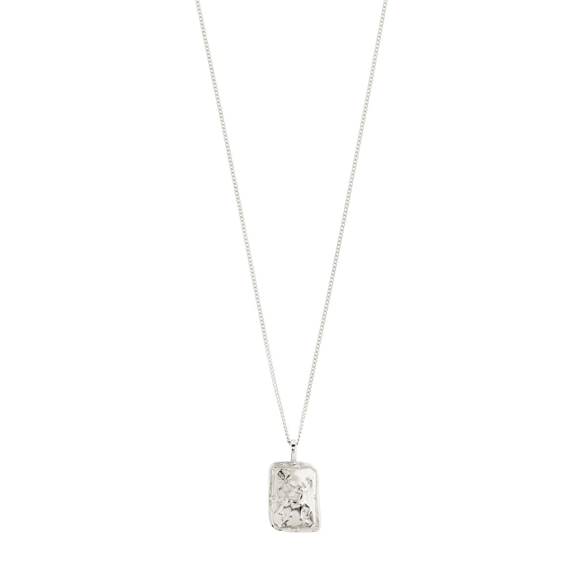 Silver-plated TAURUS Zodiac Sign necklace with a square coin pendant, featuring a dual design of a Taurus motif and sparkling constellation.